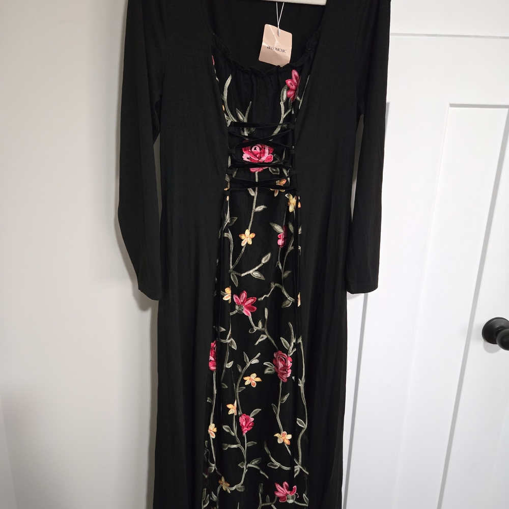 BloomChic Black Dress with Floral Design